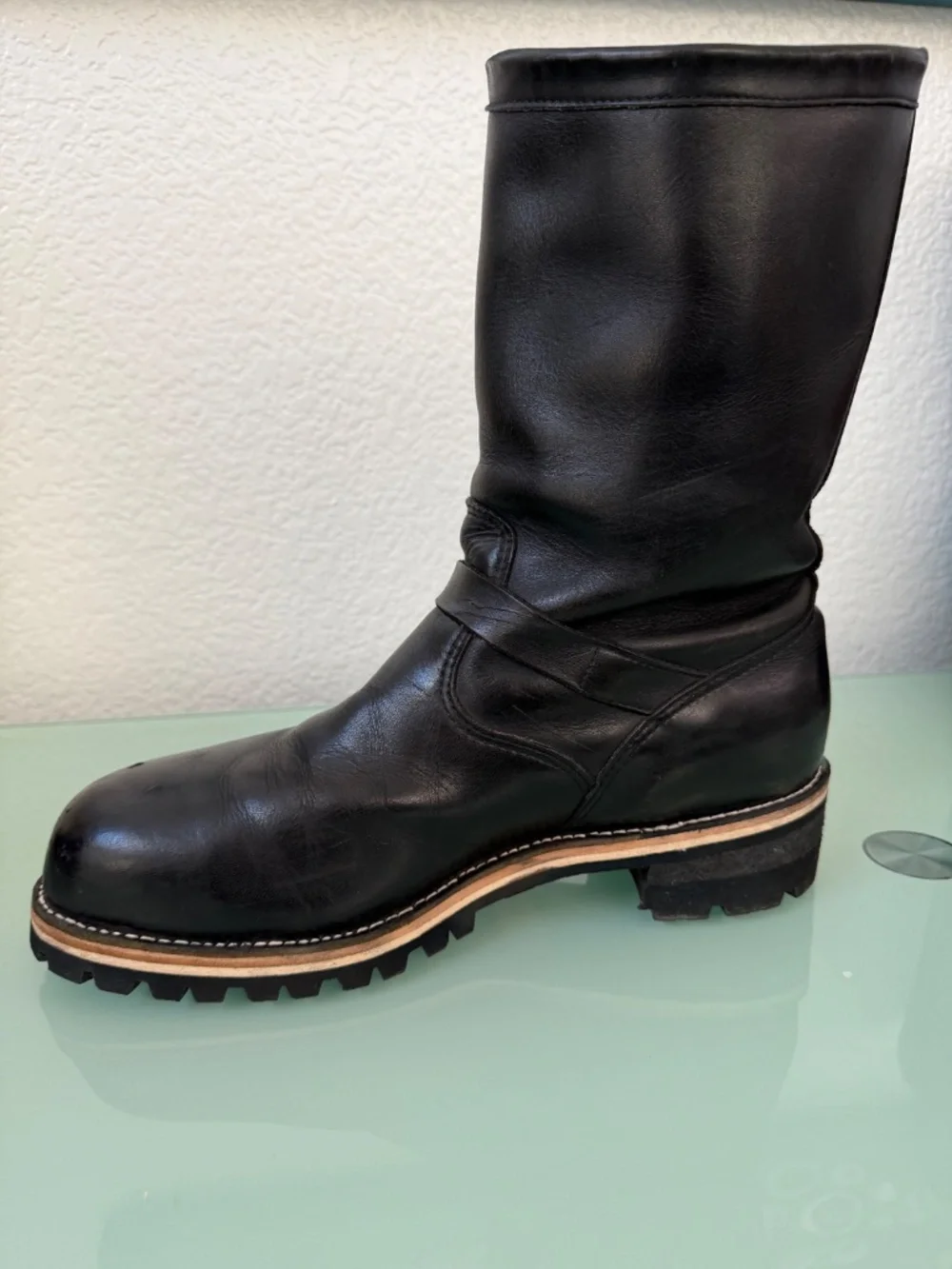 CHIPPEWA Black Leather steel-toed Motorcycle Boots Men's Size 12